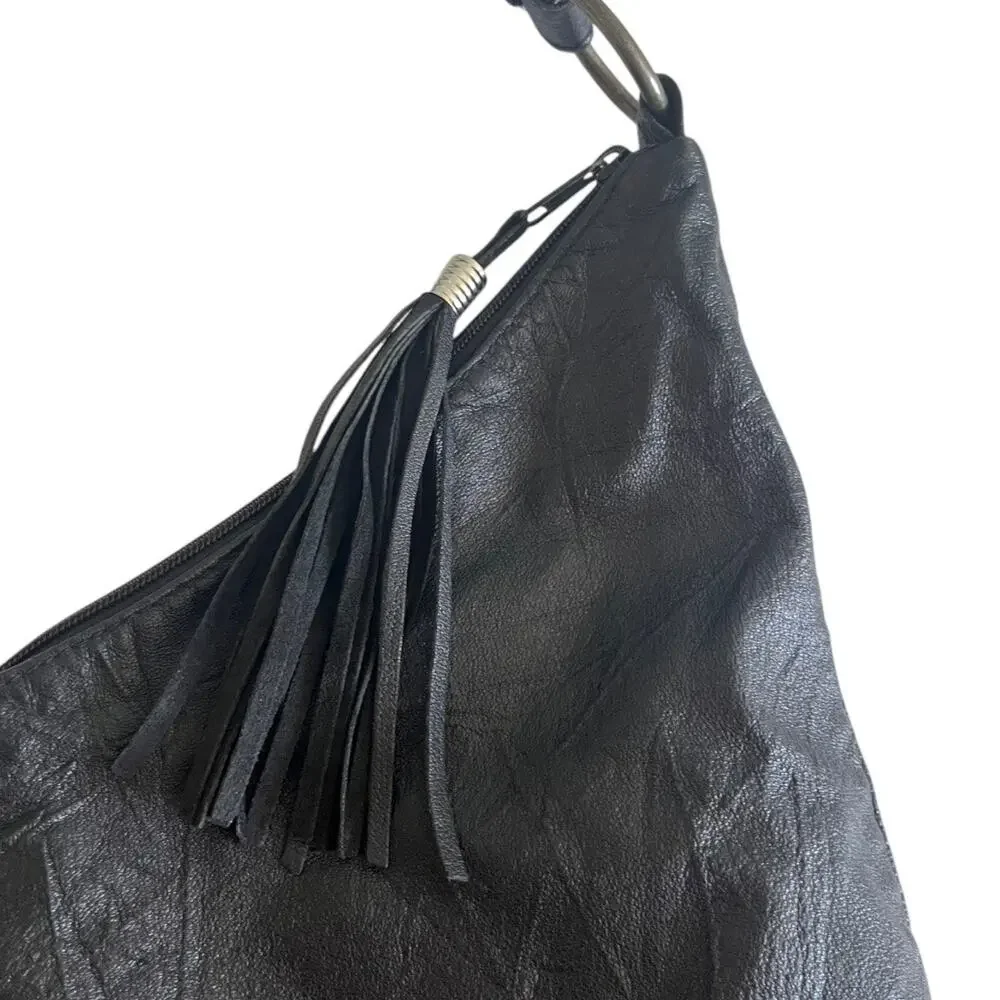 31 x 17 Vintage Womens Handbag Hobo Soft Leather Black Lg Goth Punk Minimalist